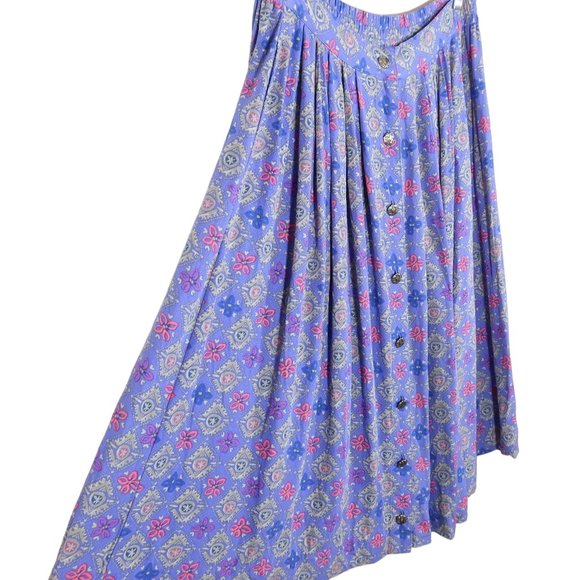 Vintage 90s Button Front Medallion A Line Midi Skirt Size S Cottage Sigrid Olsen - Picture 3 of 5